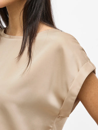 Ellette Short Sleeve Satin Top  | Cement