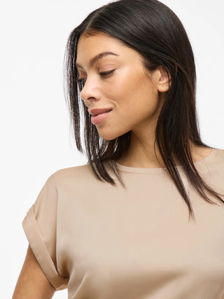 Ellette Short Sleeve Satin Top  | Cement