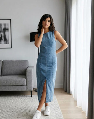Winona Sleeveless Denim Dress | Light Blue Denim