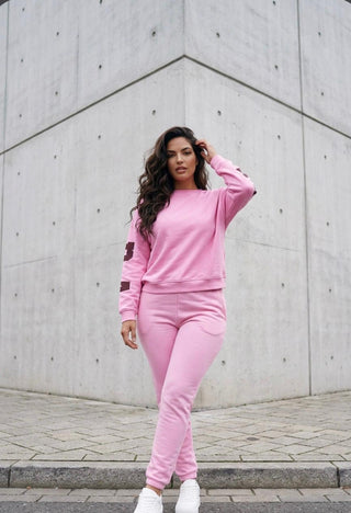Sweat Long Sleeve Back Sleeve Print Sweater | Fuchsia Pink