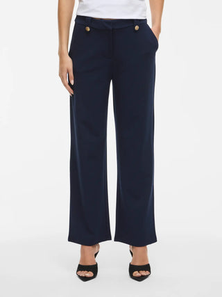 Cula High Waist Button Pants | Navy Blazer Gold Button