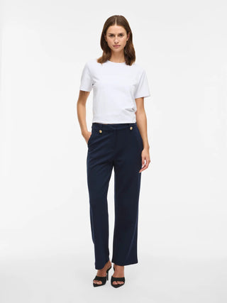 Cula High Waist Button Pants | Navy Blazer Gold Button