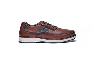 Wide Fit Leather Shoes with Zip & Lace  | Cognac
