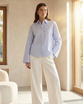 Pilina Long Sleeve Stripped Shirt | Snow White Light Blue